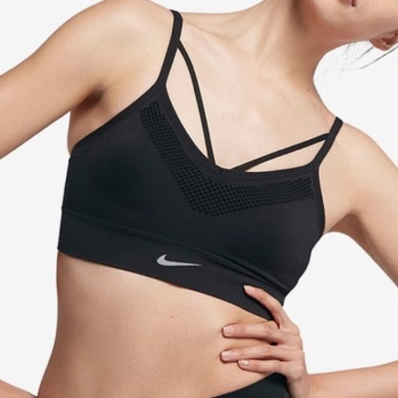 Nike Strappy Sports Bra with Mesh Side Vents & Classic Swoosh in black. Size S - Picture 1 of 13